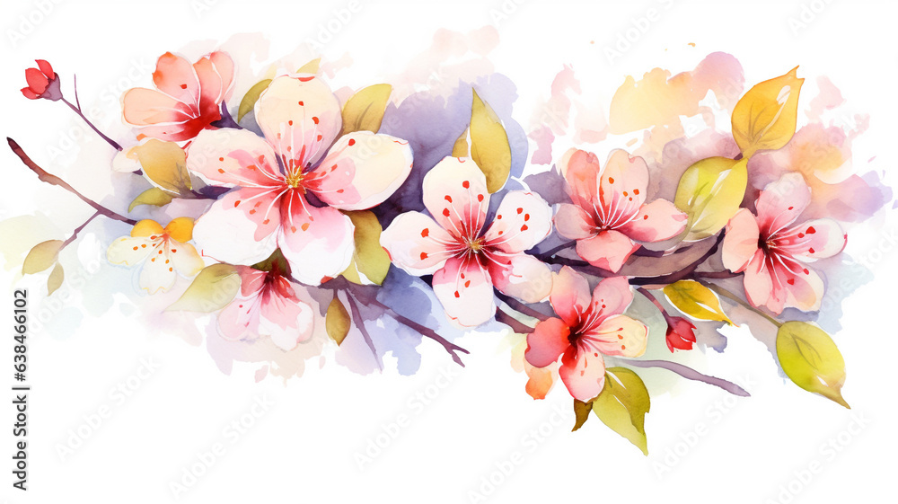 Water color hand draw beautiful flowers made with color filters. AI Generative