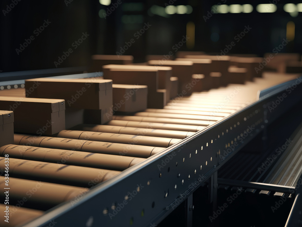 Product conveyor belt in operation Product conveyor belt in operation