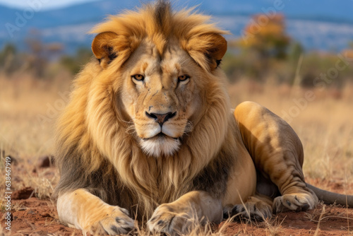 Majestic lion resting in the savannah.