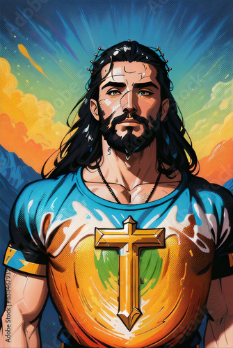 Multicolored Jesus Christ illustration in comic book style 
