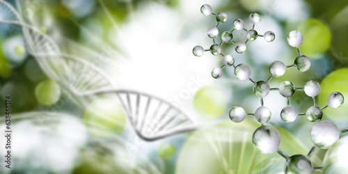 image of stylized dna chains on a blurred background. 3D-image