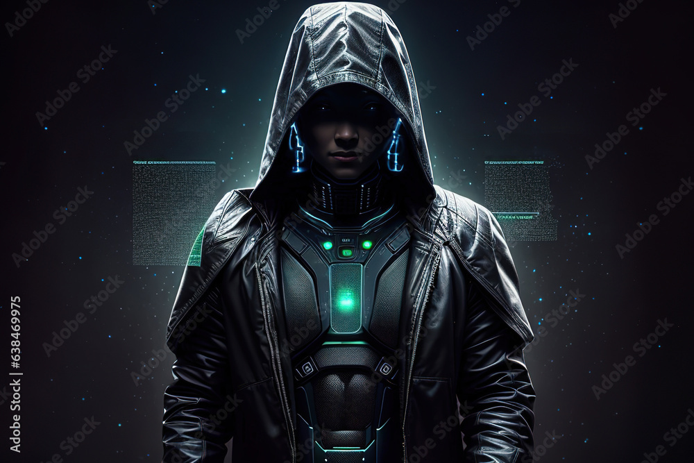 Fototapeta premium Android in matrix space. Artificial intelligence in a female form. Generative AI.