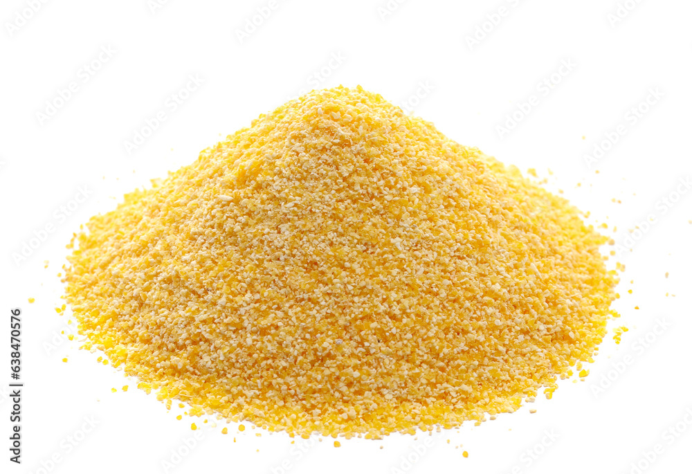 Corn polenta, uncooked isolated on white, side view Corn polenta, uncooked isolated on white, side view