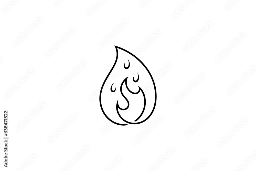 Water fire logo design with simple line art concept Water fire logo design with simple line art concept