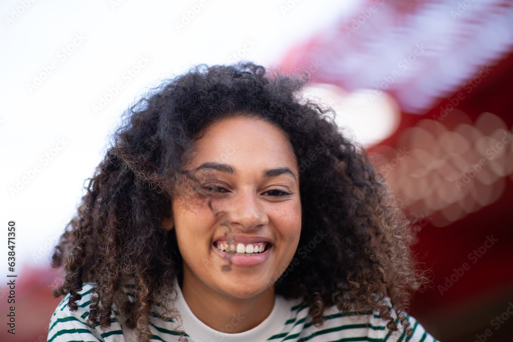 portrait happy african american girl with curly hair portrait happy african american girl with curly hair