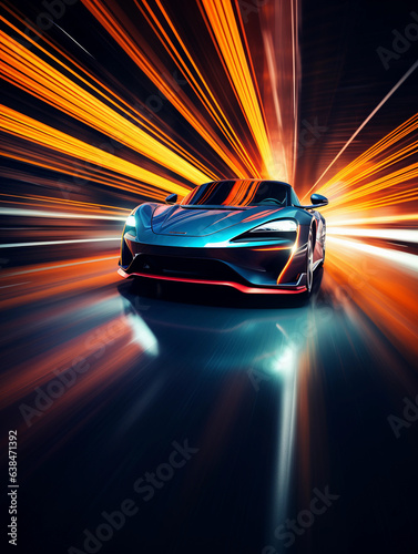 Abstract sport car on the neon background