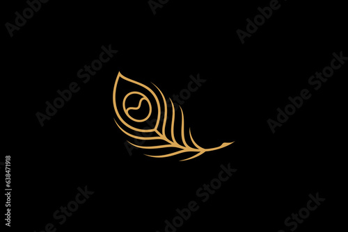 Peacock feather gold logo with line art design style