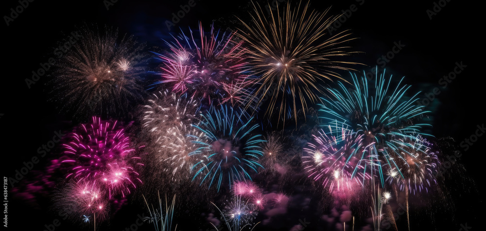 Spectacular Fireworks Show: Multi-Colored Display in Night Sky, Celebratory Vibes, Generative AI