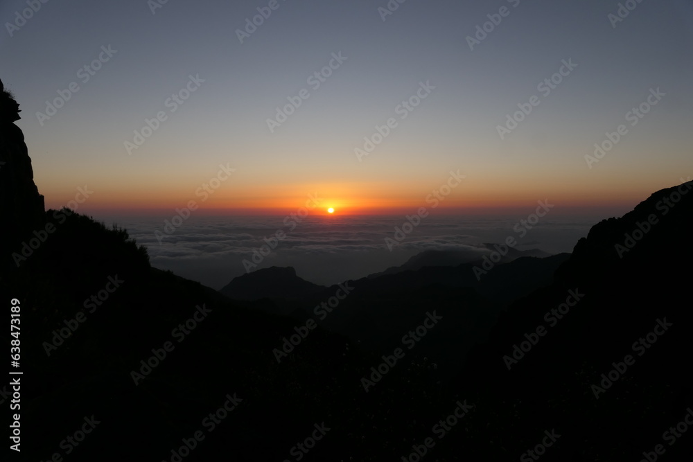 Sunrise on pico Ruivo Madeira. At the start of the pico to pico hike (pr1). 