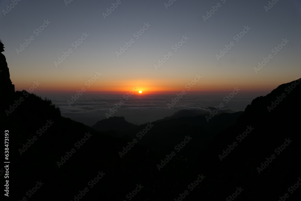 Sunrise on pico Ruivo Madeira. At the start of the pico to pico hike (pr1). 