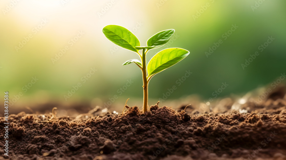 young plant growing on soil. Fresh Green Plant. AI Generated young plant growing on soil. Fresh Green Plant. AI Generated