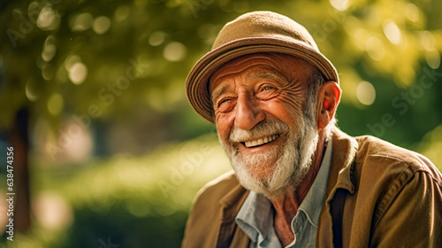 Outdoor portrait of cheerful senior man. AI Generated