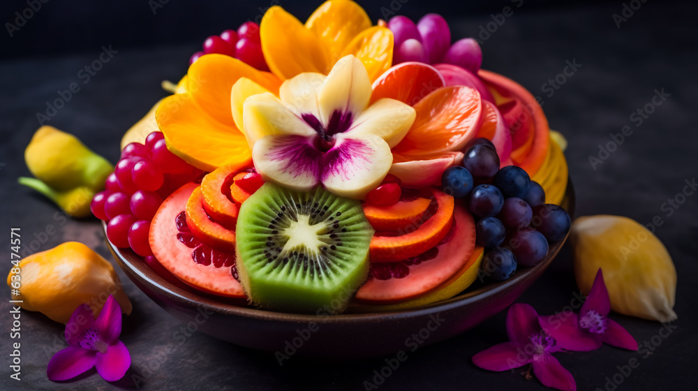 A fruit salad in the shape of a flower. AI Generated A fruit salad in the shape of a flower. AI Generated