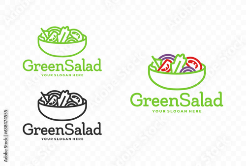 Fresh green vegetable salad: arugula, onion, tomato graphic design. Cooking organic food, healthy diet vector design. Salad in bowl in simple linear style