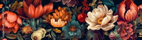Abstract Floral Banner.  Vivid Background. AI Generated © EwaStudio