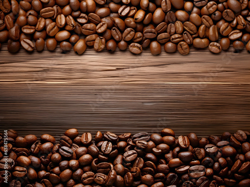 Coffee beans on wooden background. Top view with copy space © MiroArt