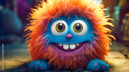 Cute and cuddly monster. Furry friend with big, friendly eyes and a cheerful grin. Generative AI