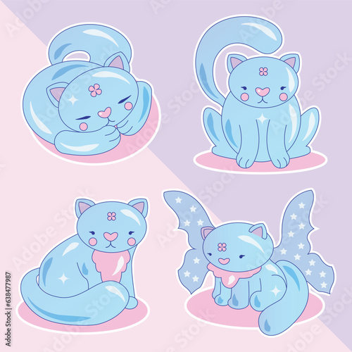 Kawaii magical cat illustration