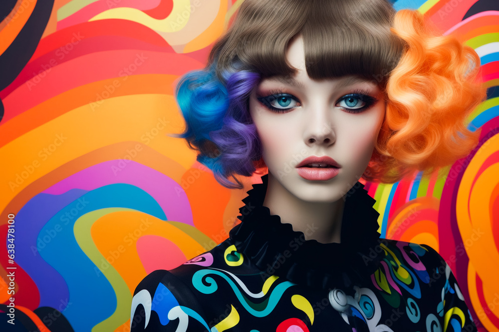 Intense Fashion Portrait. Psychedelic Elegance. AI Generated Intense Fashion Portrait. Psychedelic Elegance. AI Generated