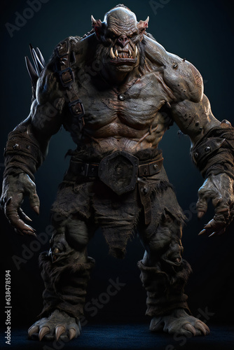 Savage Orc Warrior. Menacing Orc Slayer . Generative AI © EwaStudio