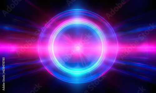 Neon ring futuristic flashe on black background. Motion light lines backdrop. For banner, postcard, book illustration. Created with generative AI tools photo