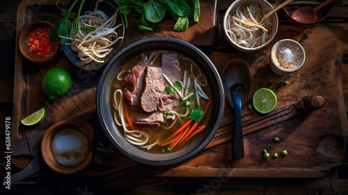 Vietnamese Pho Bo Soup. AI Generated © EwaStudio