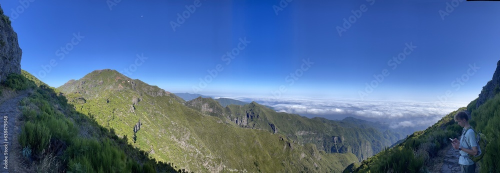 Photo of the mountains on the route of pico to pico (pr1) on Madeira, Portugal. 
