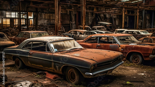 Rusty relics of the past . Derelict automobiles . AI Generated. . Wrecked and forgotten automobiles . AI Generated