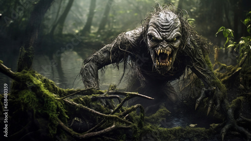 Swamp monster.  Nightmare creature.  AI Generated © EwaStudio