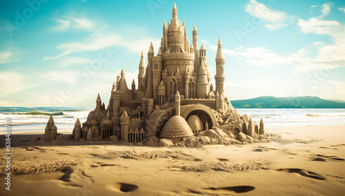 Intricate sand castle on the beach