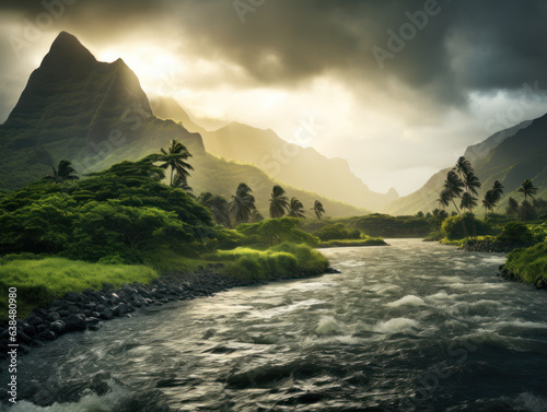 a dramatic shot of Hawaiian mountains and coast