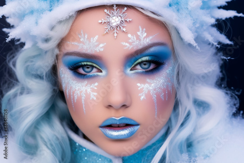 Winter Makeup Of A Beautiful Woman.  Christmas make-up.  AI Generated