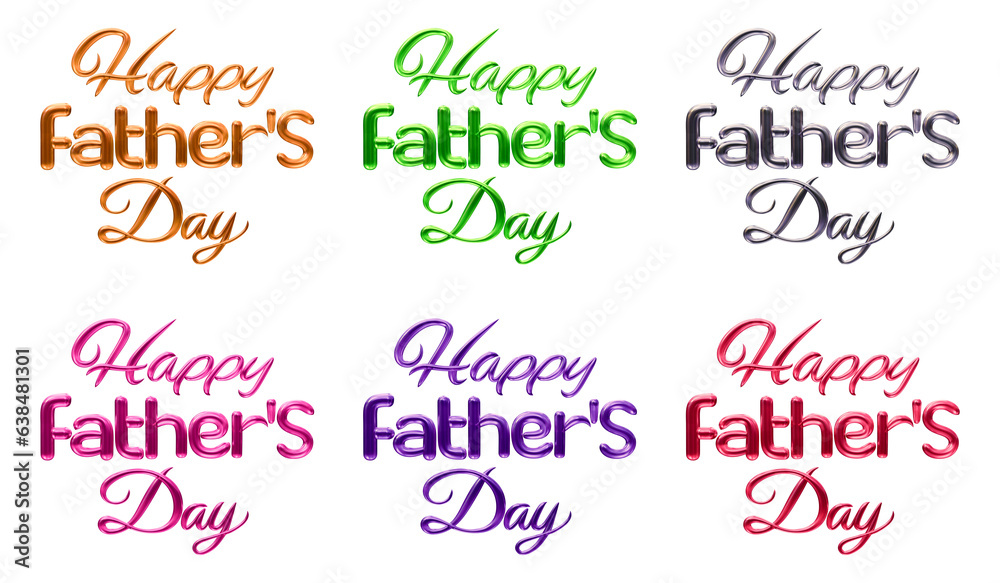 Set of happy father's day text isolated on transparent background in 3d rendering for fathers day concept.