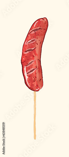 Taiwanese Sausage kebab in food illustration