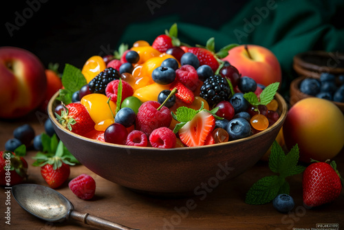 Fresh and colorful summer fruit salad. AI Generated