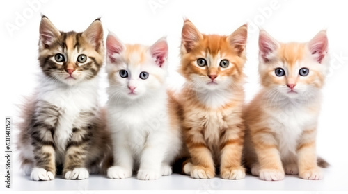group of small kittens isolated on white background. AI Generated © EwaStudio