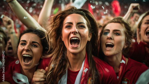Female fans celebrating the victory of the Spanish national football team in the World Cup. © Gambusino
