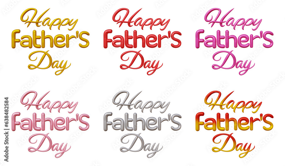 Set of happy father's day text isolated on transparent background in 3d rendering for fathers day concept.