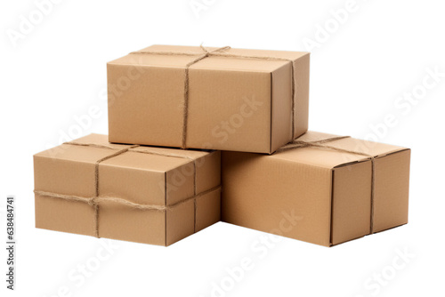 Brown boxes tied up with ropes isolated on transparent background PNG © Mei Chen