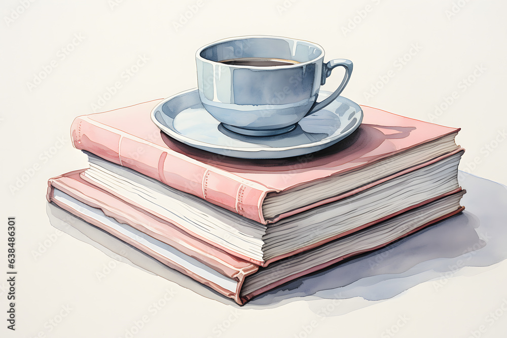 Watercolor Illustration with stack of books Watercolor Illustration with stack of books