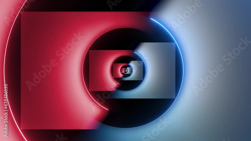 perfect trendy trinagle and circle round shape animation with camera zoom out. Infinity never ending video effect. Blue and red half screen photo