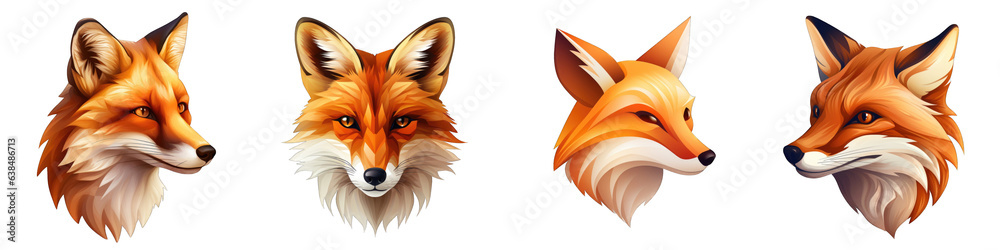 Obraz premium Fox clipart collection, vector, icons isolated on transparent background