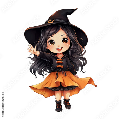 Halloween cute witch, cute girl, watercolor illustration © Janie