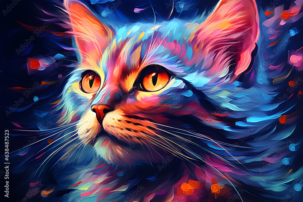 Bright colors cat painting. Art modern poster Bright colors cat painting. Art modern poster