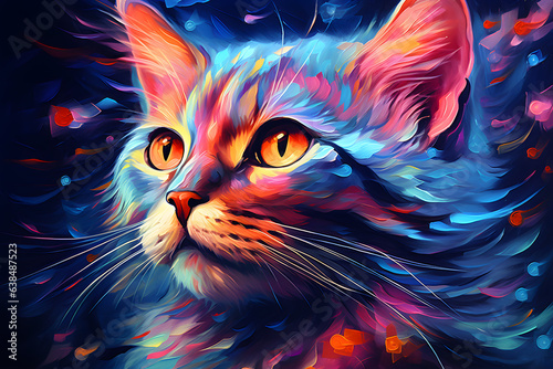 Bright colors cat painting. Art modern poster