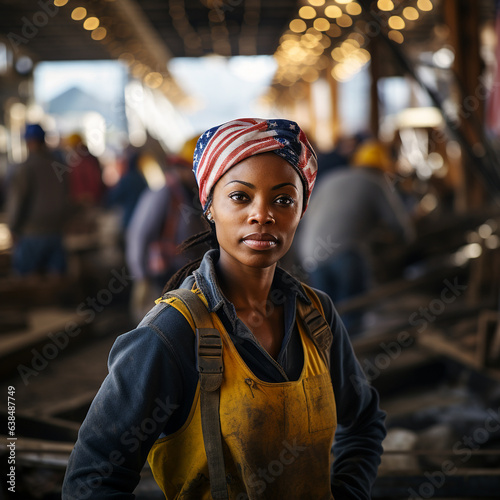 A strong and resilient female worker, amidst a busy construction site, Labor Day, showing the hard work and dedication of workers © israel