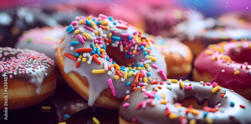 Tasty colorful sweet donuts photo background