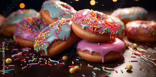 Tasty colorful sweet donuts photo background
