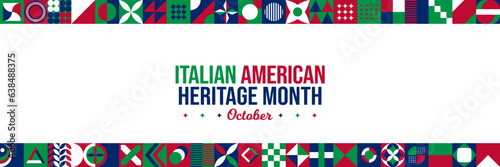 Italian American Heritage Month Abstract Background. October Culture Awareness Celebration Typography Poster. Horizontal website header banner vector illustration. Neo Geometric pattern concept design