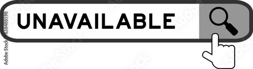 Search banner in word unavailable with hand over magnifier icon on white background